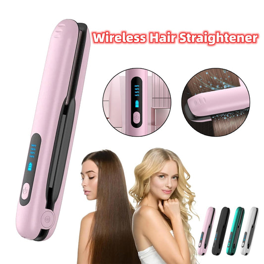 Lisseur à cheveux sans fil / Fer à lisser mini 2 en 1 avec rouleau, USB 5000 mAh, température maximale 200°C, boucleur portable sans fil, 4 niveaux, utilisable sur cheveux secs et mouillés