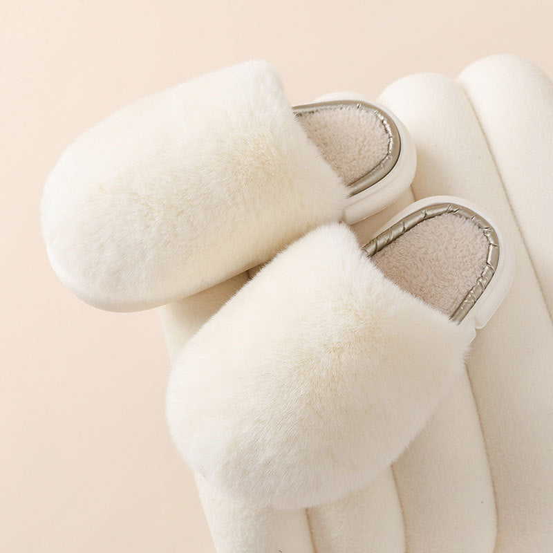 Fuzzy House Slippers Winter Warm Plush Faux Rabbit Fur Bedroom Shoes