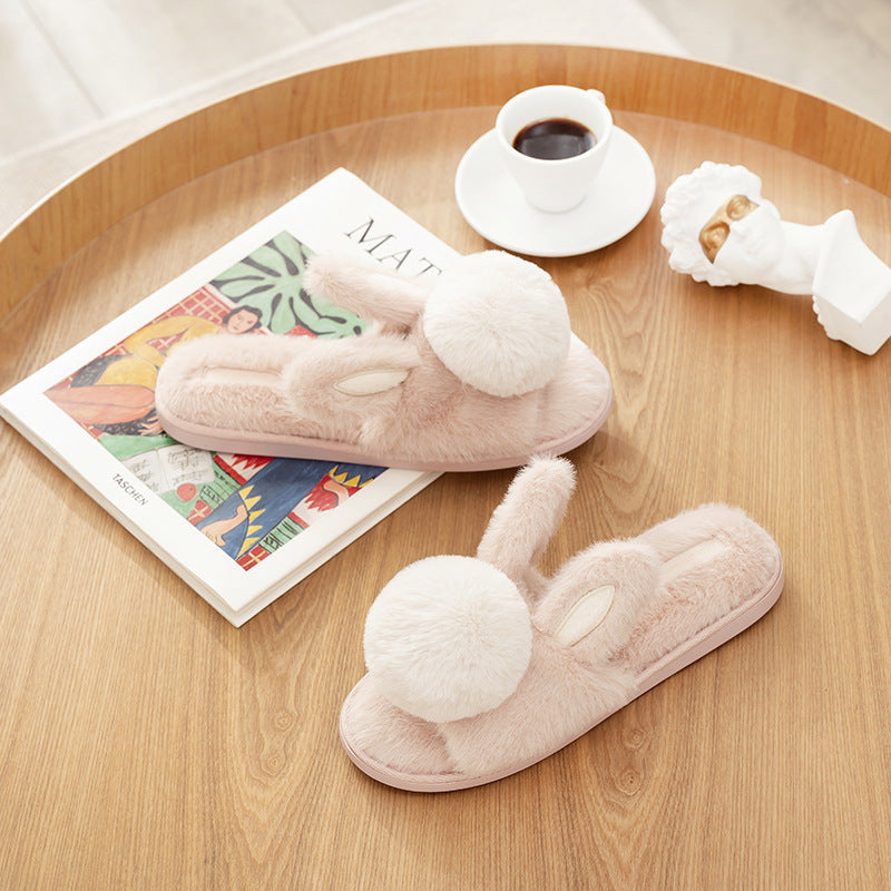 Winter Cartoon Indoor Thick-soled Warm Plush Cotton Shoes Rabbit Fleece Slippers