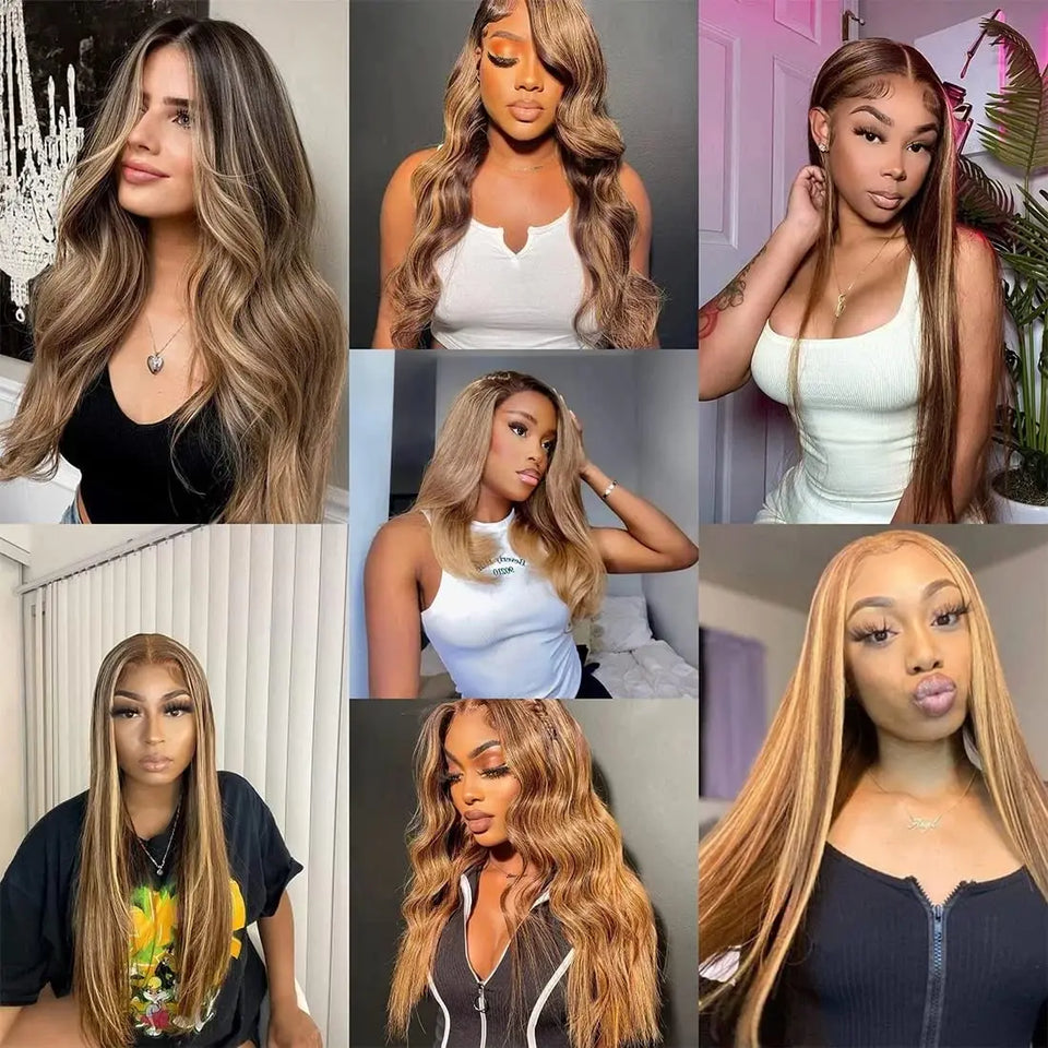 Highlight Lace Front Human Hair Wigs 13x4 13x6 Bleached Straight HD Transparent Lace Frontal Wigs Pre Plucked with Baby Hair