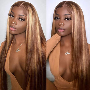 Highlight Lace Front Human Hair Wigs 13x4 13x6 Bleached Straight HD Transparent Lace Frontal Wigs Pre Plucked with Baby Hair