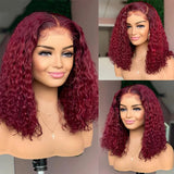 99J Colored Curly Deep Water Wave Lace Front Wig Burgundy Red Remy Short Cut Bob Frontal Human Hair Wigs Women Pre Plucked Wigs