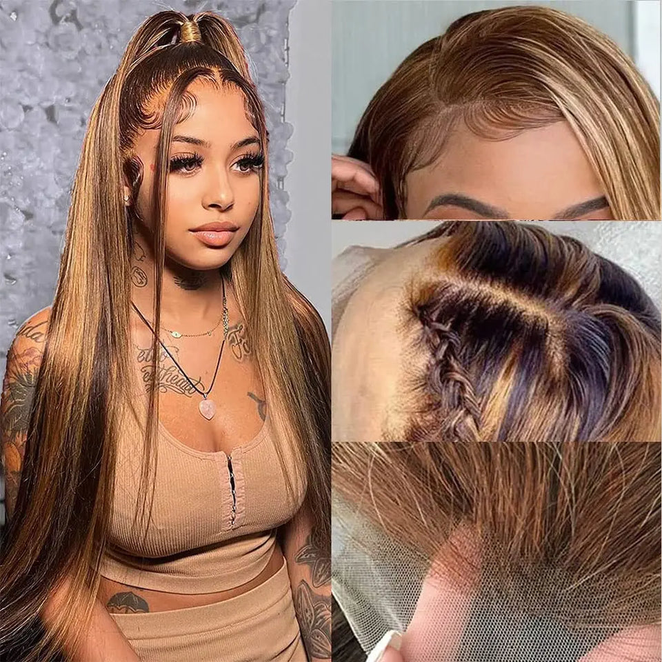 Highlight Lace Front Human Hair Wigs 13x4 13x6 Bleached Straight HD Transparent Lace Frontal Wigs Pre Plucked with Baby Hair