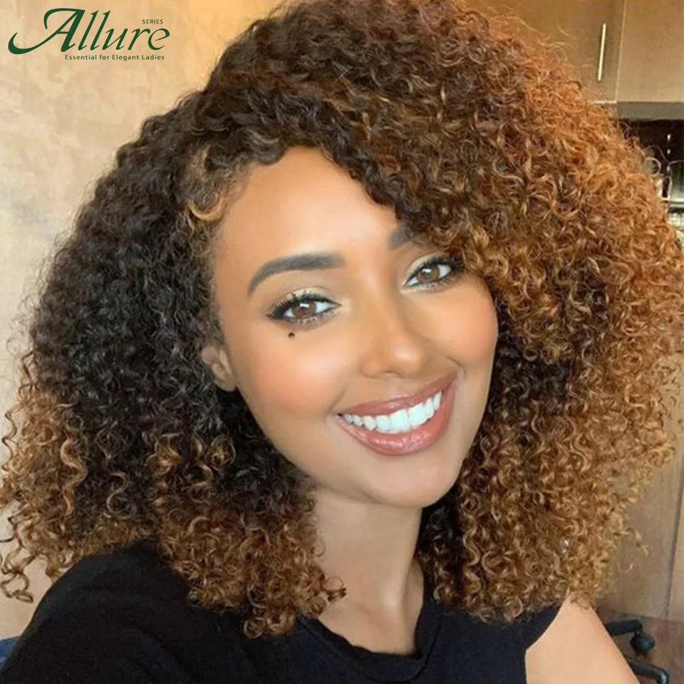 Brazilian Jerry Curly Human Hair Wigs For Women Dark Brown Colored Short Curly Hair Glueless Wig Afro Kinky Hair Wigs Allure