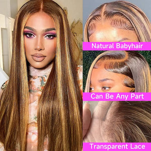 Highlight Lace Front Human Hair Wigs 13x4 13x6 Bleached Straight HD Transparent Lace Frontal Wigs Pre Plucked with Baby Hair