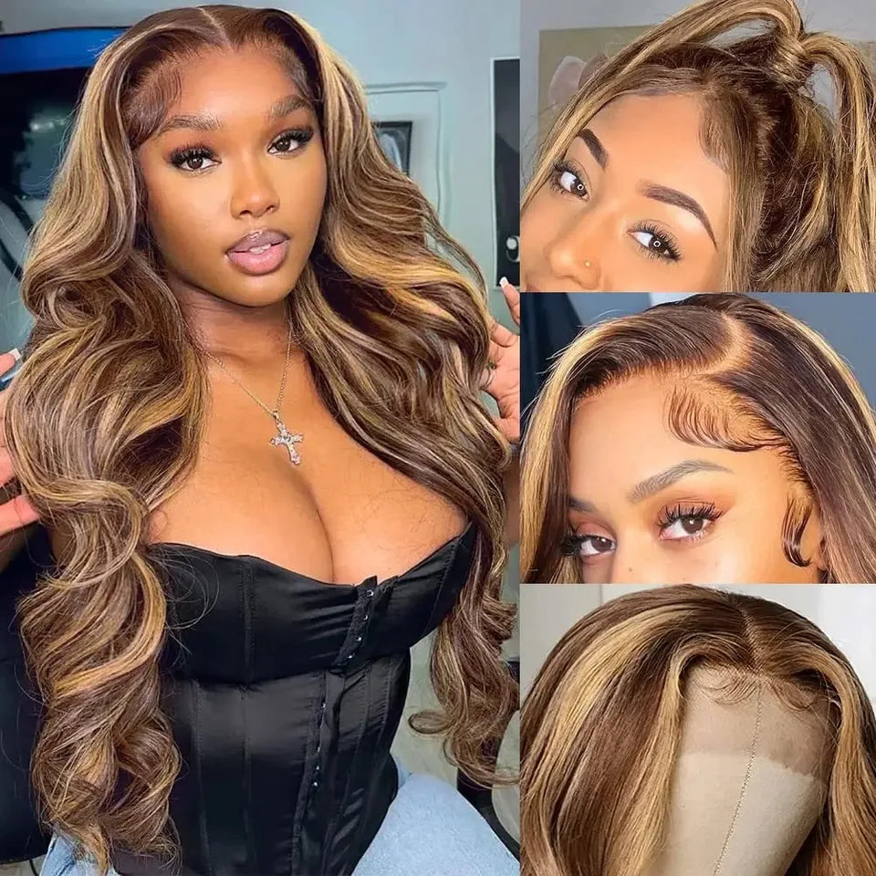 Highlight Blonde Body Wave 13x6 HD Transparent Lace Frontal Wigs 100% Human Hair 13x4 HD Lace Front Human Hair Wigs For Women