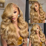 Brazilian #27 Honey Blond 30 34 Inch Body Wave 13x4 Lace Front Human Hair 13x6 HD Transparent Lace Frontal Wigs 200% For Women