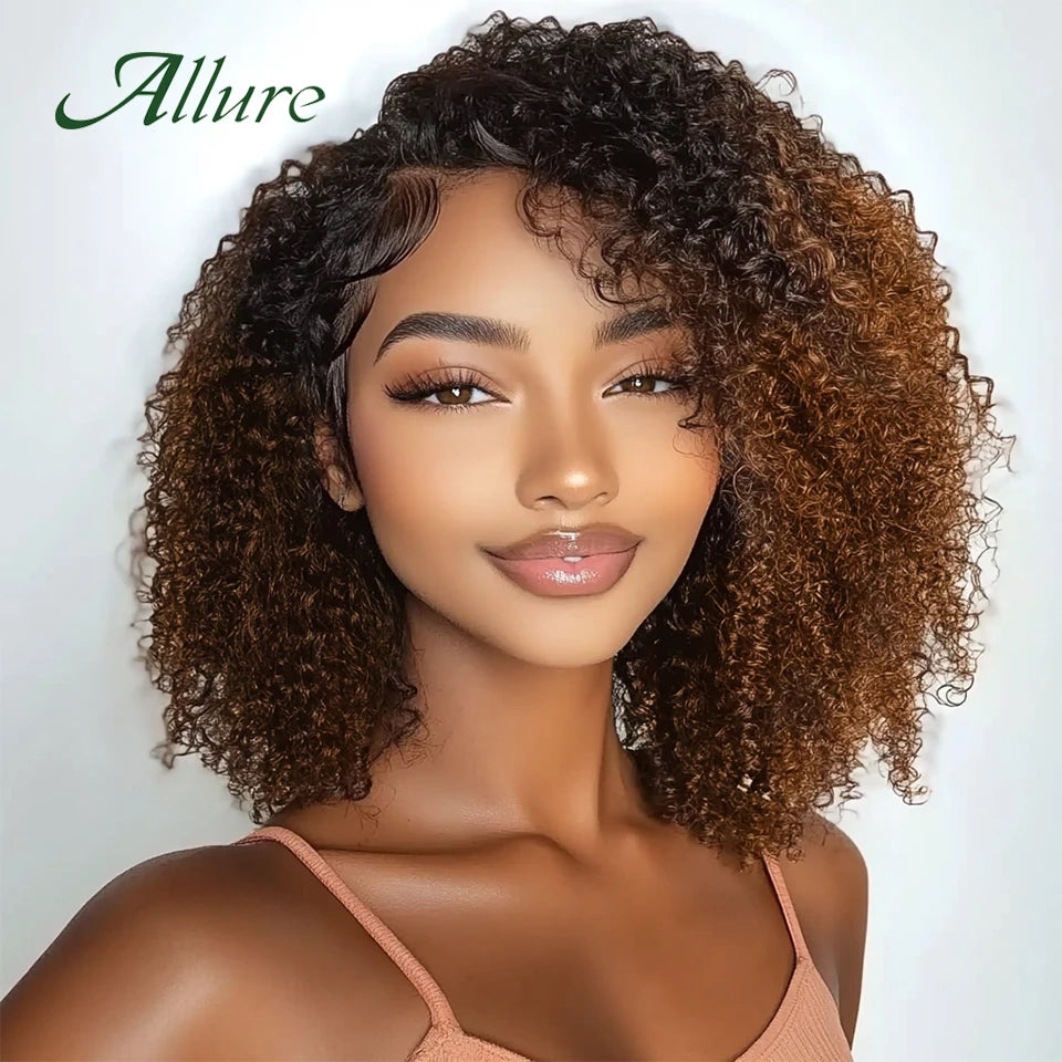 Brazilian Jerry Curly Human Hair Wigs For Women Dark Brown Colored Short Curly Hair Glueless Wig Afro Kinky Hair Wigs Allure