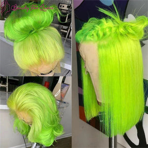 13x4 HD Lace Front Wig Human Hair Fluorescent Green  Human Hair Lace Frontal Wig For Women Pre Plucked Short Bob Lace Wigs