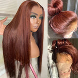 Reddish Brown 13x4 HD Lace Front Human Hair Dark Red Brown Brazilian Bone Straight Lace Frontal Wigs For Black Women Pre Plucked