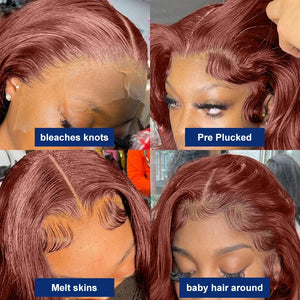 13x4 Reddish Brown Body Wave Lace Frontal Human Hair Wigs 100% Red Colored 13x6 Hd Lace Frontal Wigs Human Hair Wigs Pre Plucked