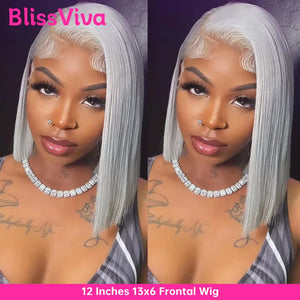 13x6 Short Bob Wigs Silver Grey Lace Front Wigs Human Hair Pre Plucked Ash Gray Blonde 613 Lace Frontal Wig Human Hair Bob Wig