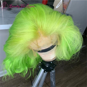 13x4 HD Lace Front Wig Human Hair Fluorescent Green  Human Hair Lace Frontal Wig For Women Pre Plucked Short Bob Lace Wigs