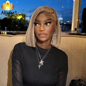 Ash Blonde Color Transparent 180% Density Full 13X4 Lace Frontal Wig Human Hair Blonde Short Bob Human Hair Wig for Women