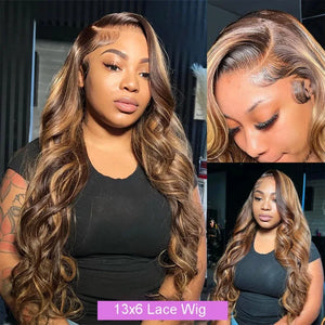 Highlight Blonde Body Wave 13x6 HD Transparent Lace Frontal Wigs 100% Human Hair 13x4 HD Lace Front Human Hair Wigs For Women