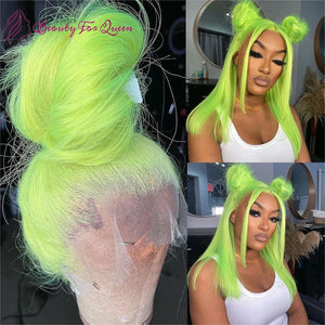 13x4 HD Lace Front Wig Human Hair Fluorescent Green  Human Hair Lace Frontal Wig For Women Pre Plucked Short Bob Lace Wigs