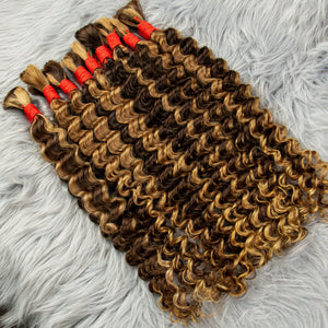 Malaika Color Deep Wave Bulk Human Hair for Braiding 4/27# No Weft Virgin Hair Curly Human Hair Extensions for Boho Braids