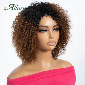 Brazilian Jerry Curly Human Hair Wigs For Women Dark Brown Colored Short Curly Hair Glueless Wig Afro Kinky Hair Wigs Allure