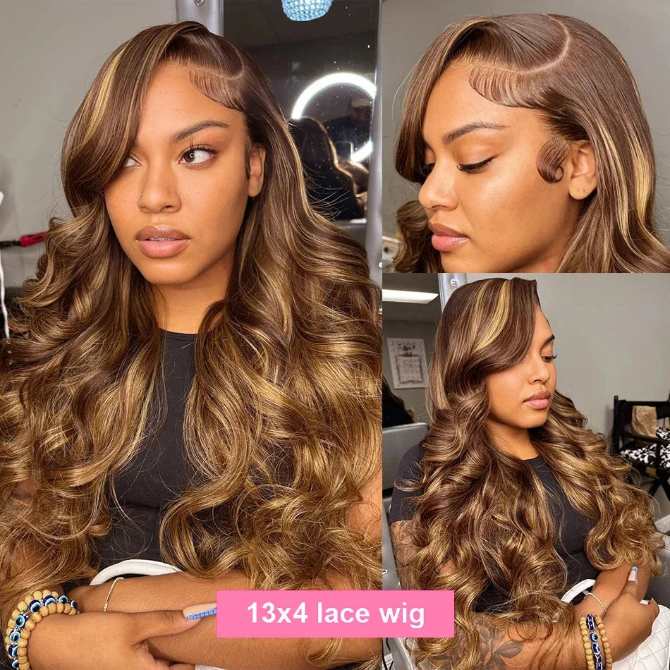 Highlight Blonde Body Wave 13x6 HD Transparent Lace Frontal Wigs 100% Human Hair 13x4 HD Lace Front Human Hair Wigs For Women