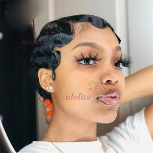 Pixie Cut Finger Wave Short Bob Wigs For Black Women Human Hair Ocean Wave Short Indian Human Hair Wig 13X1 Lace Front wigs