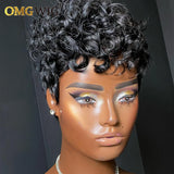 13x6x1 Lace Pixie Cut Wig Brazilian Remy Human Hair Wigs For Black Women Curly Pre Plucked Hairline Short Bob With Bangs