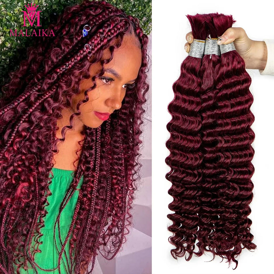 Malaika Color Deep Wave Bulk Human Hair for Braiding 4/27# No Weft Virgin Hair Curly Human Hair Extensions for Boho Braids