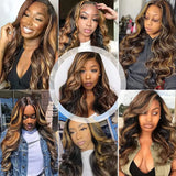 Highlight Blonde Body Wave 13x6 HD Transparent Lace Frontal Wigs 100% Human Hair 13x4 HD Lace Front Human Hair Wigs For Women