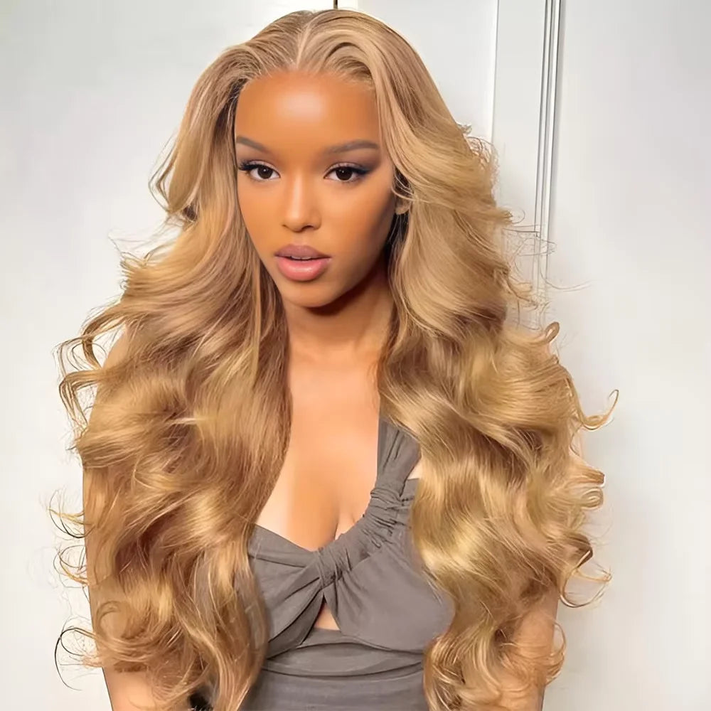 Brazilian #27 Honey Blond 30 34 Inch Body Wave 13x4 Lace Front Human Hair 13x6 HD Transparent Lace Frontal Wigs 200% For Women