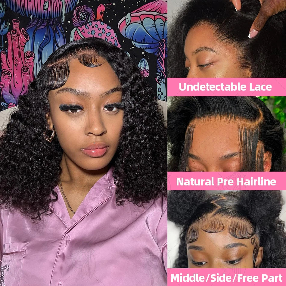 Curly Short Bob Human Hair Wigs 13x4 13X6 HD Lace Frontal Wig Brazilian Deep Wave 5x5 Closure Wig For Women Pre Plucked