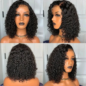 Brazilian Loose Deep Wave 13x4 Lace Frontal Human Hair Wigs 200% Transparent Water Curly Short Bob Wig Remy Wigs For Women