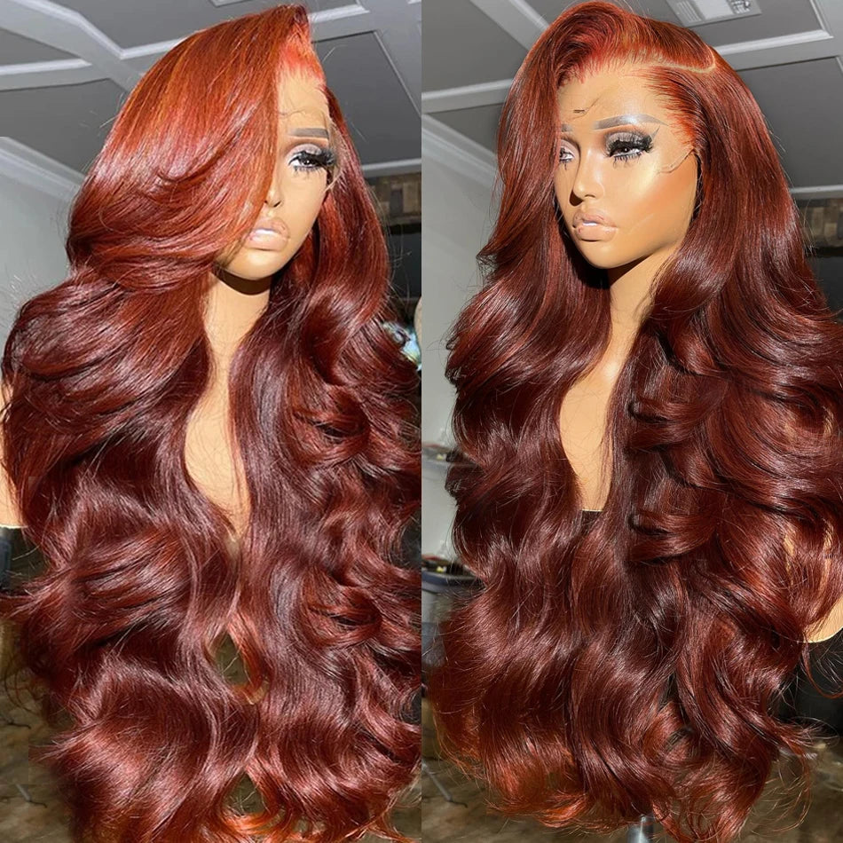 Reddish Brown Body Wave Lace Frontal Human Hair Wig 13x4 13x6 Hd Lace Frontal Wigs Glueless Human Hair Wig Brazilian Pre Plucked