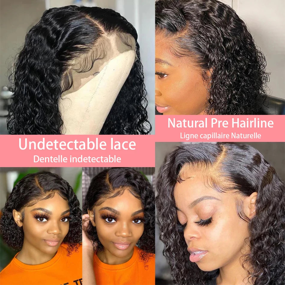 Brazilian Loose Deep Wave 13x4 Lace Frontal Human Hair Wigs 200% Transparent Water Curly Short Bob Wig Remy Wigs For Women