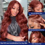 13x4 Reddish Brown Body Wave Lace Frontal Human Hair Wigs 100% Red Colored 13x6 Hd Lace Frontal Wigs Human Hair Wigs Pre Plucked