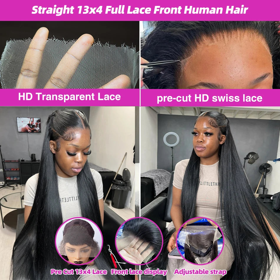 Bone Straight 13x4 Lace Front Human Hair 13x6 HD Transparent Lace Frontal Wigs 30 40 Inch 5x5 Glueless Closure Wig PrePlucked