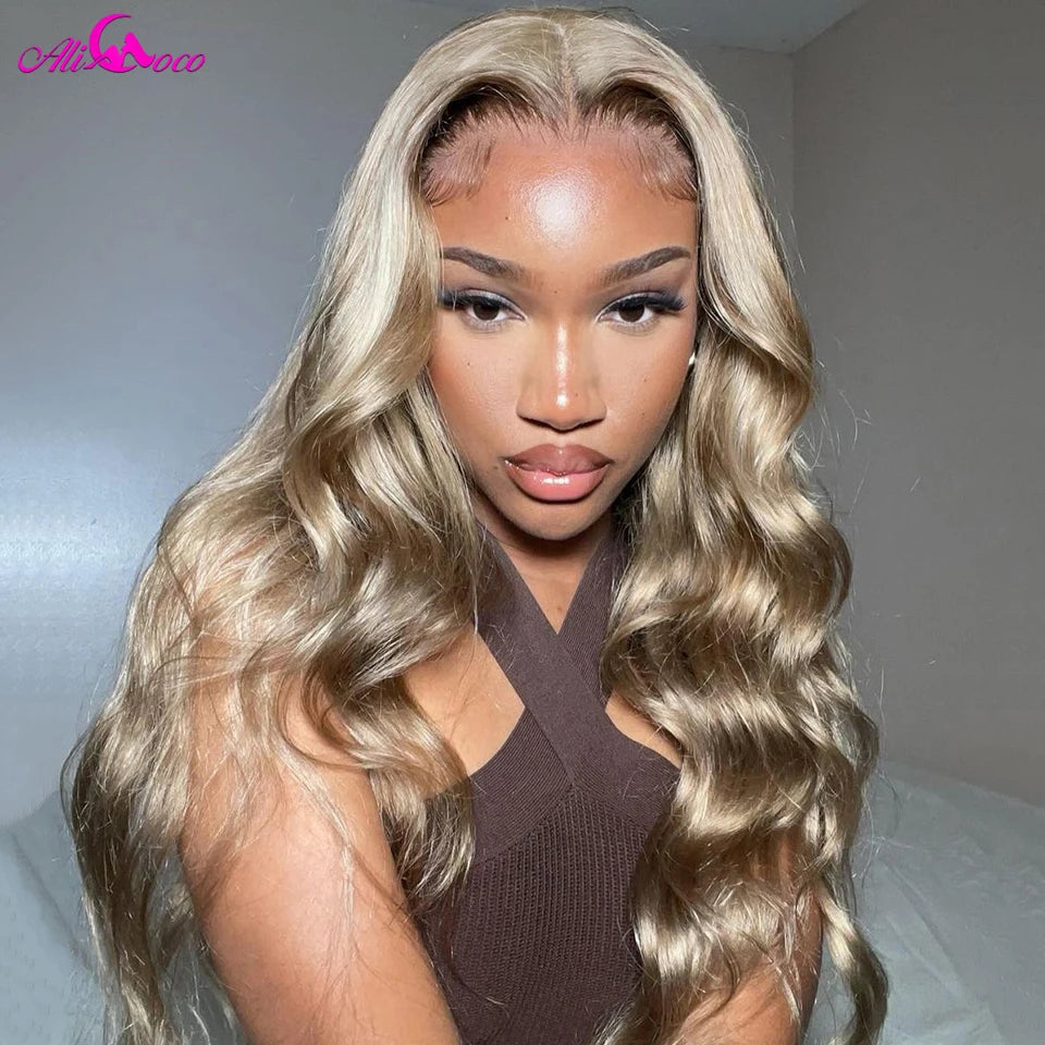 13x4 13x6 Ash Blonde Highlight Colored Transparent Lace Front Wigs Human Hair Body Wave Lace Frontal Wigs Pre Plucked For Women