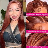 Reddish Brown 13x4 HD Lace Front Human Hair Dark Red Brown Brazilian Bone Straight Lace Frontal Wigs For Black Women Pre Plucked