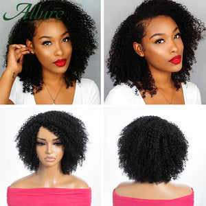 Brazilian Jerry Curly Human Hair Wigs For Women Dark Brown Colored Short Curly Hair Glueless Wig Afro Kinky Hair Wigs Allure