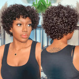 Sleek Short Afro Curly Bob Human Hair Wigs With Bangs For Women Brazilian Remy Hair Wear and Go Natural Brown Kinky Curly Wigs