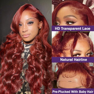 Reddish Brown Body Wave Lace Frontal Human Hair Wig 13x4 13x6 Hd Lace Frontal Wigs Glueless Human Hair Wig Brazilian Pre Plucked