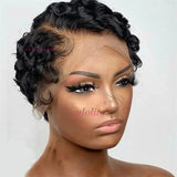 Pixie Cut Finger Wave Short Bob Wigs For Black Women Human Hair Ocean Wave Short Indian Human Hair Wig 13X1 Lace Front wigs