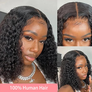 Brazilian Loose Deep Wave 13x4 Lace Frontal Human Hair Wigs 200% Transparent Water Curly Short Bob Wig Remy Wigs For Women