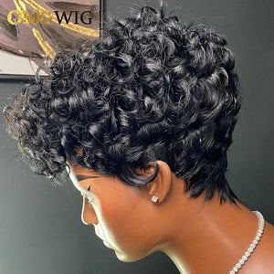 13x6x1 Lace Pixie Cut Wig Brazilian Remy Human Hair Wigs For Black Women Curly Pre Plucked Hairline Short Bob With Bangs