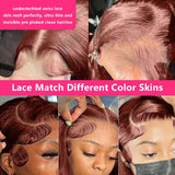 Reddish Brown 13x4 HD Lace Front Human Hair Dark Red Brown Brazilian Bone Straight Lace Frontal Wigs For Black Women Pre Plucked