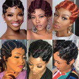 Pixie Cut Finger Wave Short Bob Wigs For Black Women Human Hair Ocean Wave Short Indian Human Hair Wig 13X1 Lace Front wigs