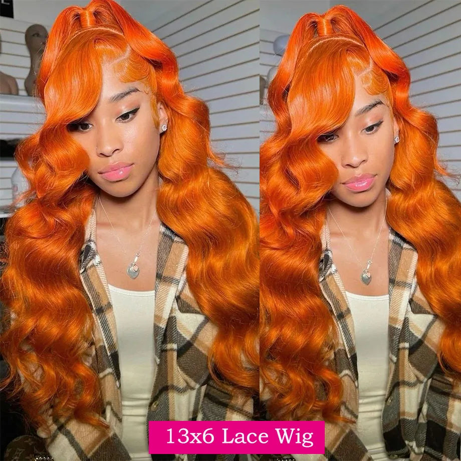 Colored Orange Ginger Lace Front Wigs Human Hair Body Wave 13x6 HD Lace Frontal Wig Loose Wave Brazilian Transparent Lace Wig