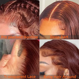 13x4 Reddish Brown Body Wave Lace Frontal Human Hair Wigs 100% Red Colored 13x6 Hd Lace Frontal Wigs Human Hair Wigs Pre Plucked