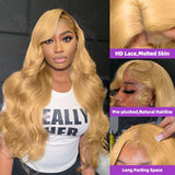 Brazilian #27 Honey Blond 30 34 Inch Body Wave 13x4 Lace Front Human Hair 13x6 HD Transparent Lace Frontal Wigs 200% For Women