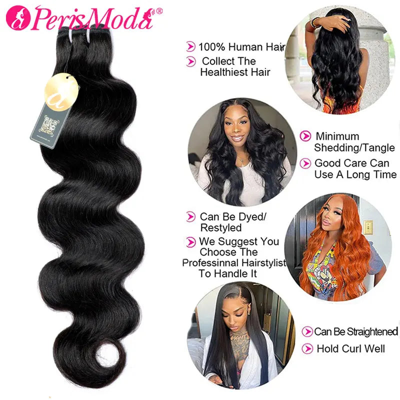 15A PerisModa Body Wave Bundles Human Hair Remy Brazilian Weaving 1/3/4 Pcs Weave Hair 30 Inch Natural Human Hair Extensions