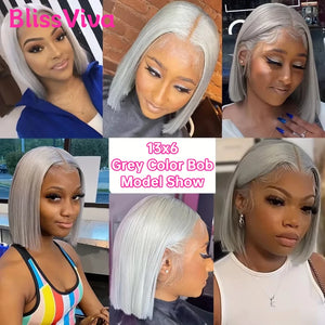 13x6 Short Bob Wigs Silver Grey Lace Front Wigs Human Hair Pre Plucked Ash Gray Blonde 613 Lace Frontal Wig Human Hair Bob Wig