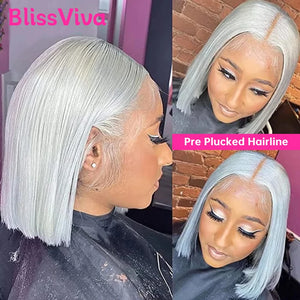 13x6 Short Bob Wigs Silver Grey Lace Front Wigs Human Hair Pre Plucked Ash Gray Blonde 613 Lace Frontal Wig Human Hair Bob Wig